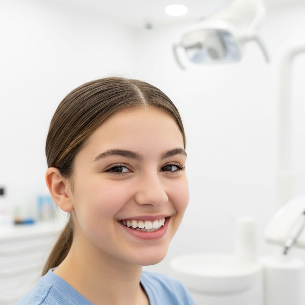 Adolescente souriante après son traitement orthodontique