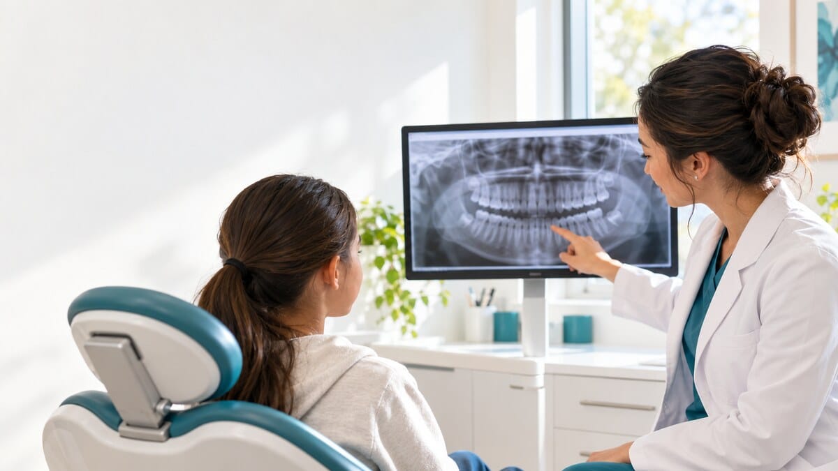Orthodontiste montrant une radiographie panoramique à une jeune patiente